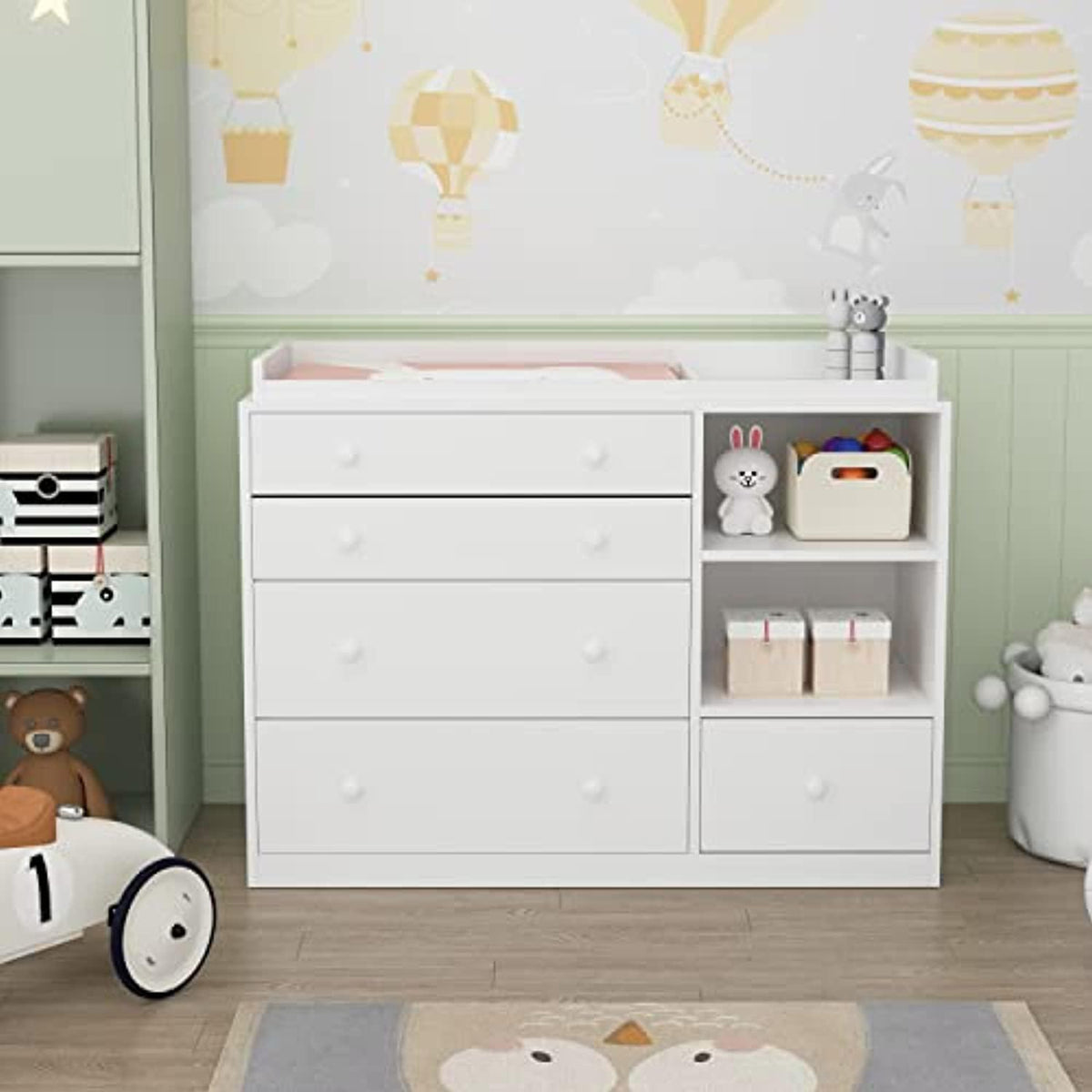 baby changing dresser Timechee Table Dresser, 33.5" Baby Nursery with Drawers & Shelf, Wooden Storage Cabinet Chest w/Changing Station for Infant Kids Bedroom, White : Baby Best of all Is This IKEA Baby Changing