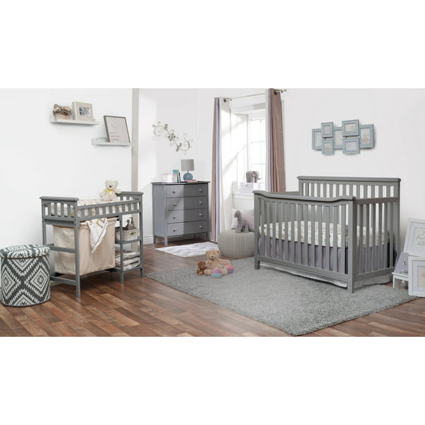 Sorelle Palisades Room In a Box, Grey | Crib, Dresser, and Hamper