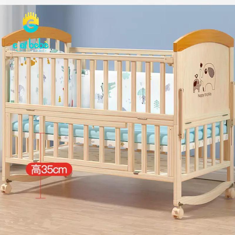 ASIERY Crib Solid Wood European Style, Multifunctional Baby Cradle, Newborn Movable Child Splicing Bed - The Baby's Room