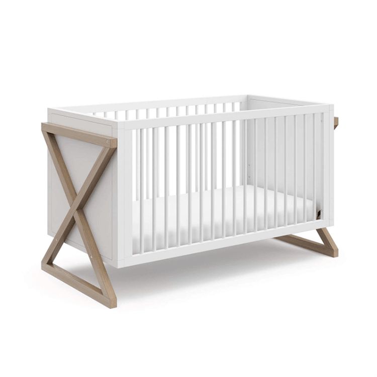 Modern Baby Crib for Nursery, 2-Tone Contemporary Design, Fits Standard Full-Size Crib Mattress, Converts to Toddler Bed - The Baby's Room