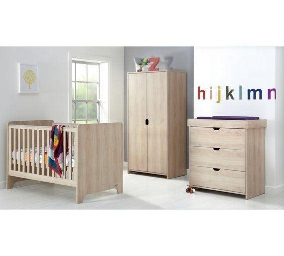 Ickle Bubba Pembrey Nursery Furniture Set (3 Piece) Convertible Cot Bed with Under Drawer & Deluxe Mattress (Ash Grey & White) - The Baby's Room