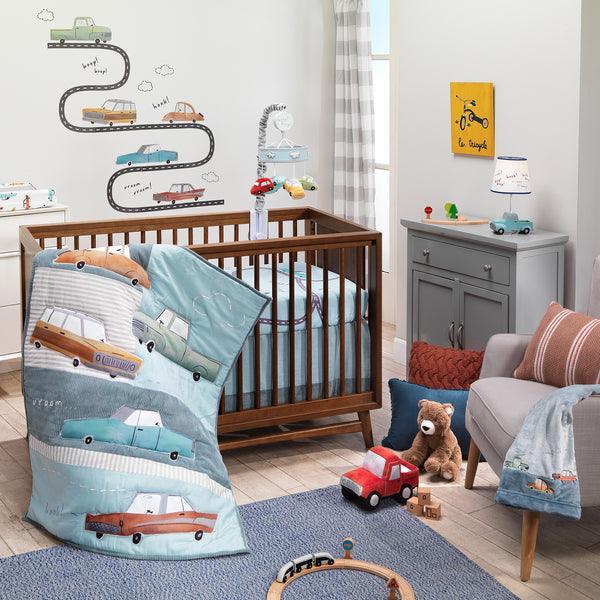 Baby Car Tunes 4-Piece Nursery Crib Bedding Set - Blue - The Baby's Room