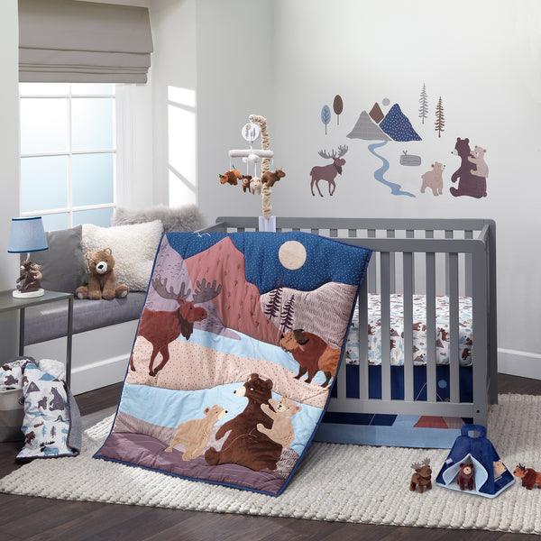 Big Sky Blue/Brown Woodland Animals 4-Piece Baby Crib Bedding Set - The Baby's Room
