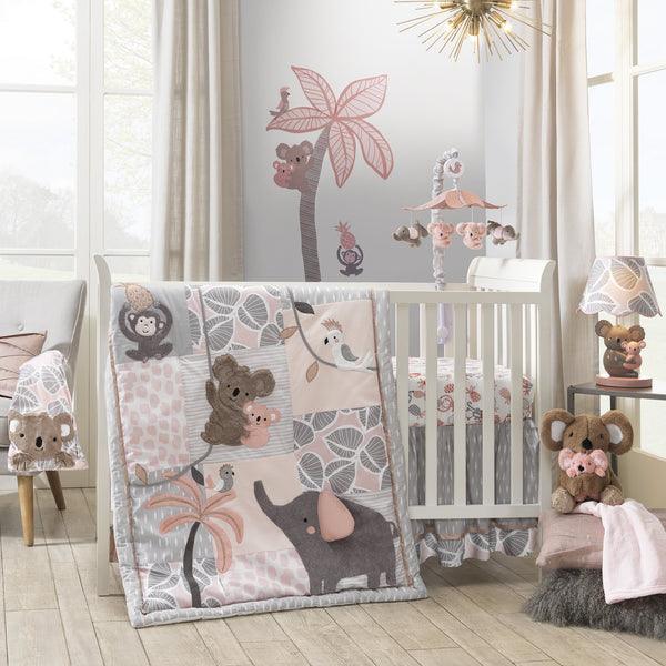 Pink and gray shop elephant crib bedding