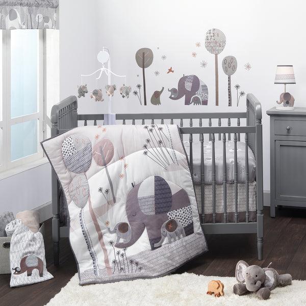 Elephant Love Gray 3-Piece Nursery Baby Crib Bedding Set - The Baby's Room