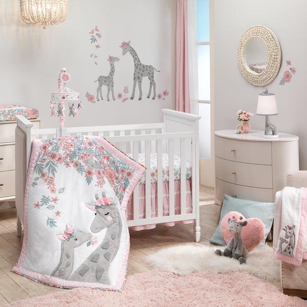 Giraffe and a Half Pink/Gray 4-Piece Nursery Baby Crib Bedding Set - The Baby's Room