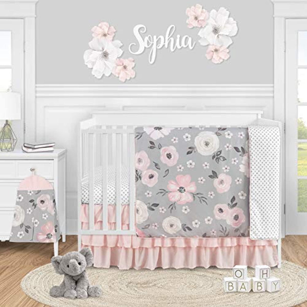 Pink and grey nursery bedding sets hot sale