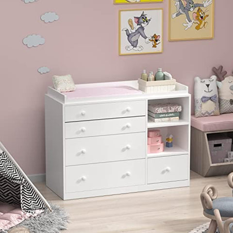 DiDuGo Nursery Dresser Changing Dresser with Drawers and Shelves,