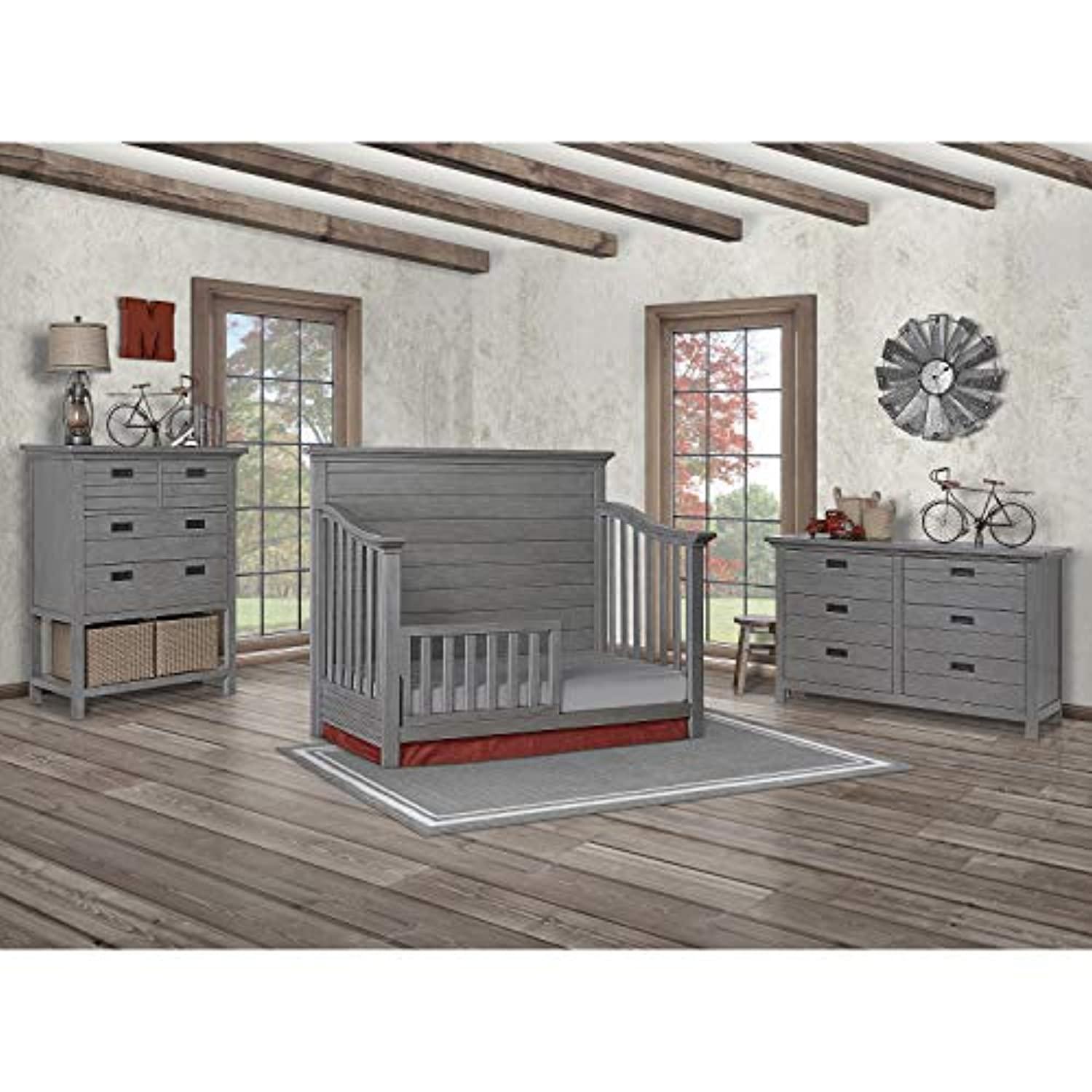 Evolur Waverly 5 in 1 Full Panel Convertible Crib in Rustic Grey The Baby s Room