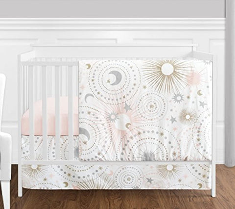 4 pc. Star and Moon Celestial Baby Girl Crib Bedding Set