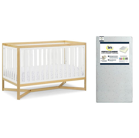 Delta Children Tribeca 4-in-1 Baby Convertible Crib + Serta Perfect Slumber Dual Sided Recycled Fiber Core Crib & Toddler Mattress - Waterproof - Hypoallergenic - GREENGUARD Gold Certified, Grey