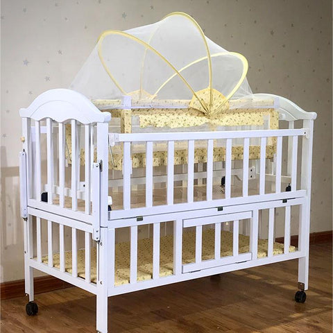 6 In 1 convertible crib and changer, muitifunctional  pine wood baby bed