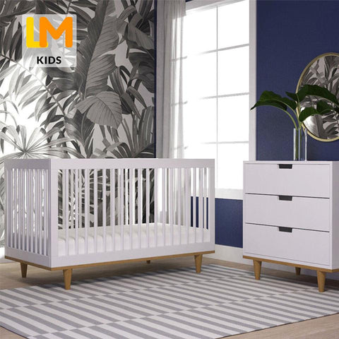 baby cribs multifunction OBM pine wood white adjustable baby cot bed wooden baby furniture