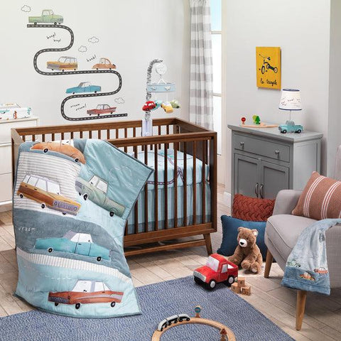 Baby Car Tunes 4-Piece Nursery Crib Bedding Set - Blue
