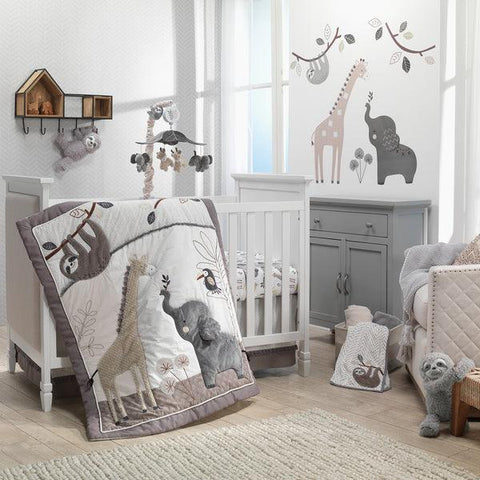 Baby Jungle Animals 4-Piece Gray/White/Taupe Crib Bedding Set