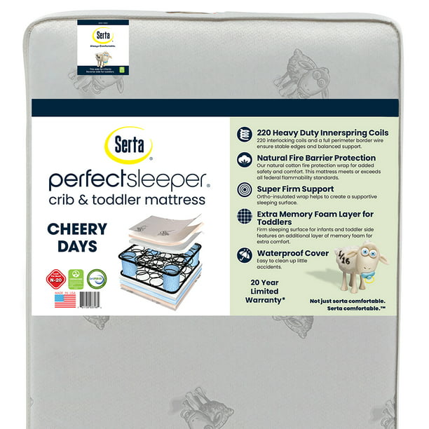 Serta Perfect Sleeper Cheery Days 2-Stage 6" Crib & Toddler Mattress - Firm Hybrid Coil/Foam - Waterproof