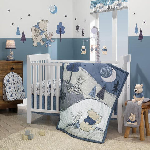 Disney Baby Forever Pooh Blue/Gray Bear 3-Piece Baby Crib Bedding Set