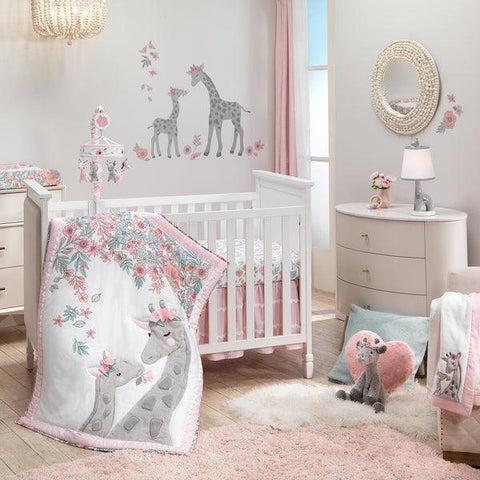 Giraffe and a Half Pink/Gray 4-Piece Nursery Baby Crib Bedding Set