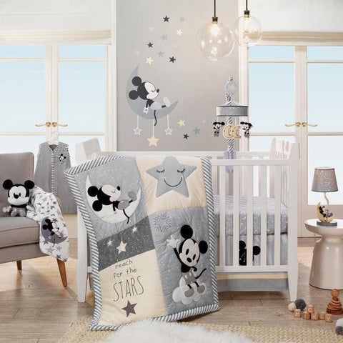 Disney Baby Mickey Mouse Gray/Yellow 4-Piece Crib Bedding Set