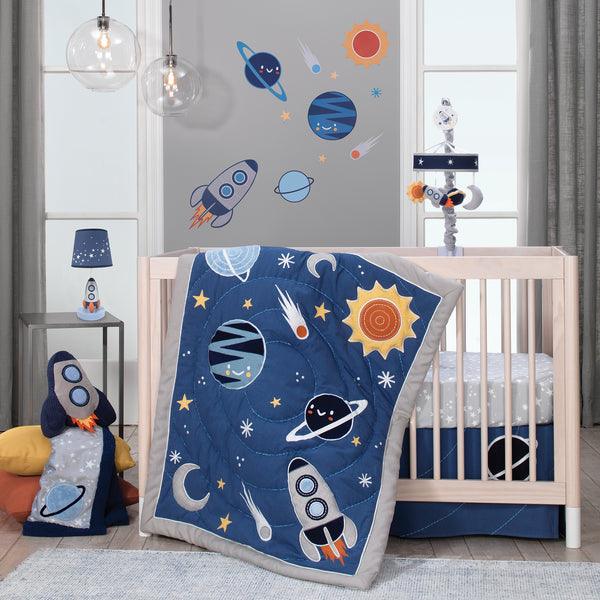 Milky Way Blue/Gray Space Galaxy 4-Piece Nursery Baby Crib Bedding Set - The Baby's Room