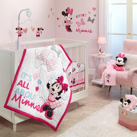 Disney Baby Minnie Mouse Love 3-Piece Pink Nursery Crib Bedding Set