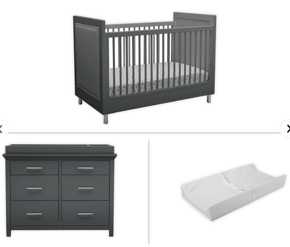 Simmons Kids Avery 5 Piece Nursery Furniture Set in Charcoal Grey by Delta Children