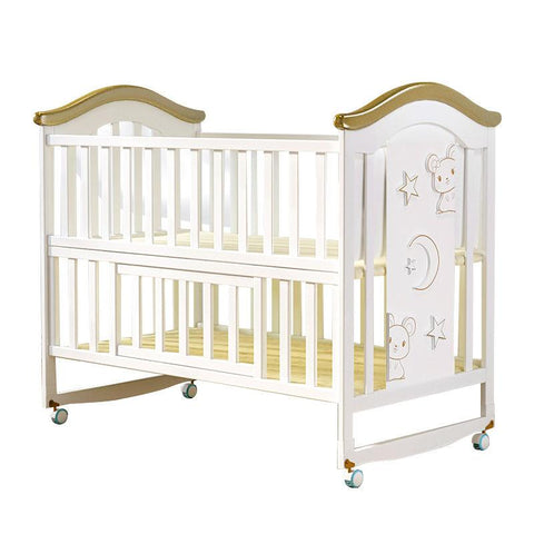 Solid Wood European Style, Multifunctional Baby Cradle, Newborn Movable Child Splicing Bed