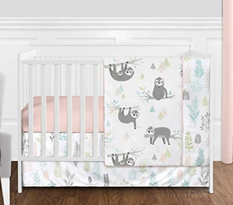 Sweet Jojo Designs Jungle Sloth Leaf Baby Girl Nursery Crib Bedding Set