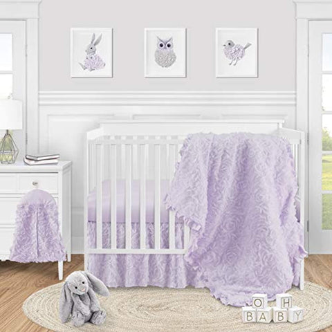 Sweet Jojo Designs Purple Floral Rose Baby Girl Nursery Crib Bedding Set