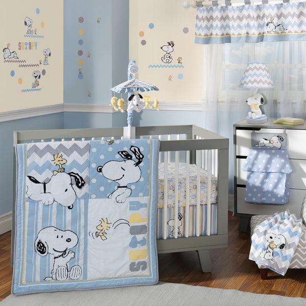 My Little Snoopy Blue Nursery 4-Piece Baby Crib Bedding Set - The Baby's Room